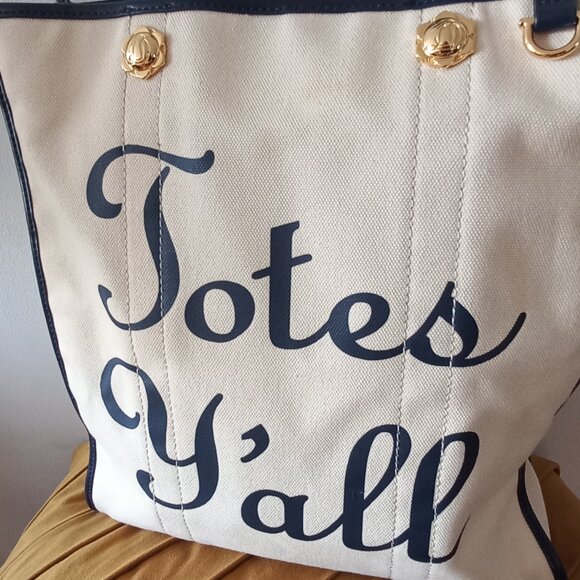 DRAPER JAMES Totes Y'all cream canvas tote bag with striped lining - Picture 5 of 16